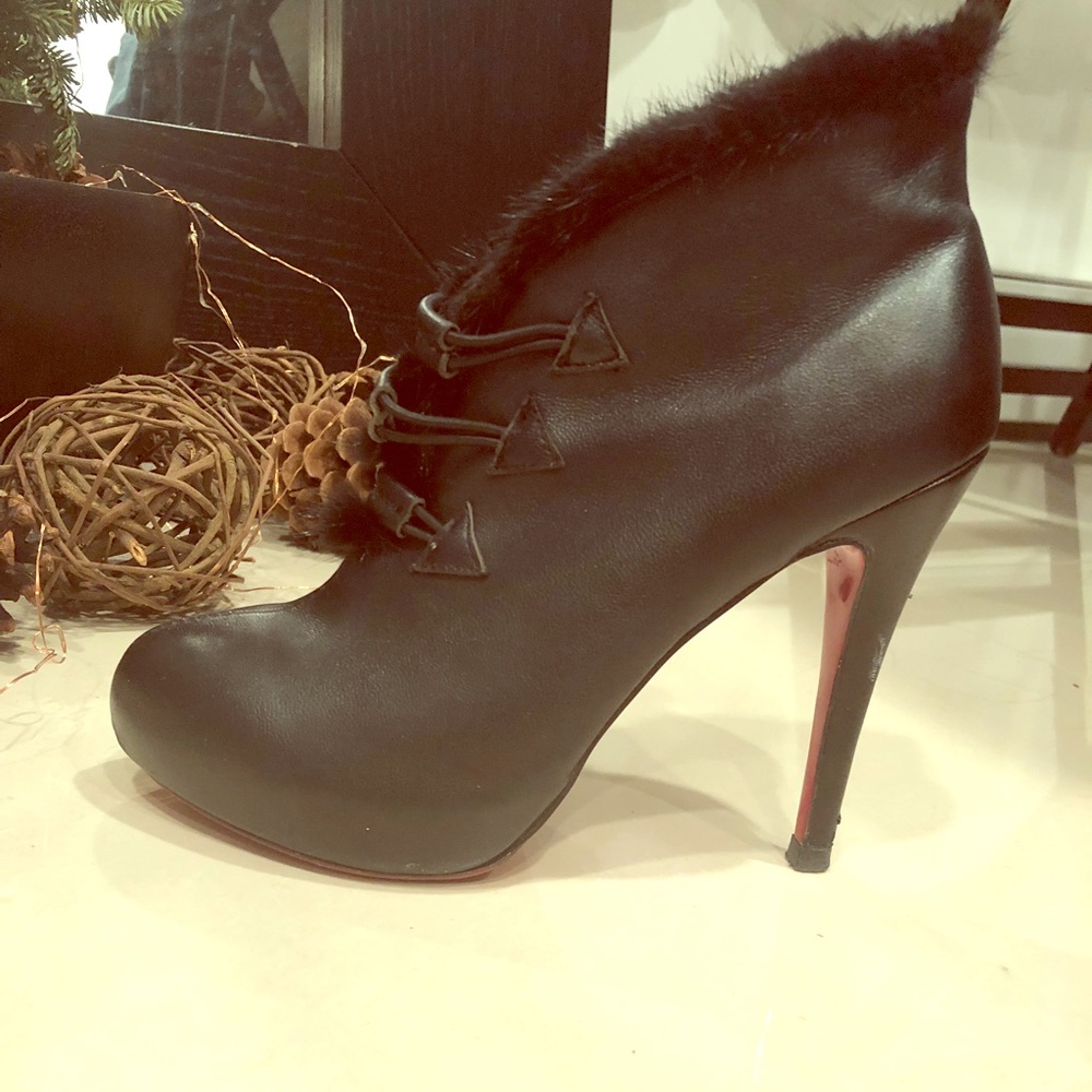 Leather and mink booties